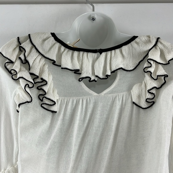 Maje Cream and Black Ruffled Coquette Girl Blouse - Picture 6 of 12